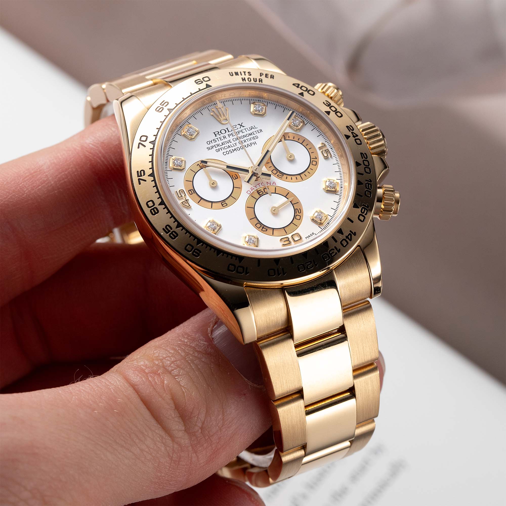 Rolex Daytona Yellow Gold White Diamond Dial 116508 Watch