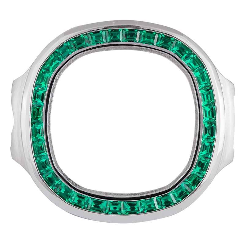 Custom White Gold Bezel Set with Green Emeralds for Patek Philippe 5711