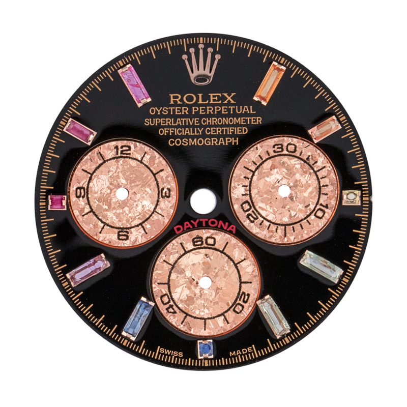 Custom Black Dial with rainbow hour markers for Rolex Daytona